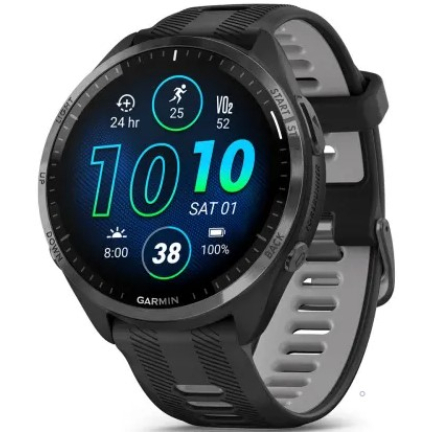 Garmin Forerunner 965 Carbon Gray DLC Titanium Bezel/Black Case and Black/Powder Gray Silicone Band (010-02809-10)